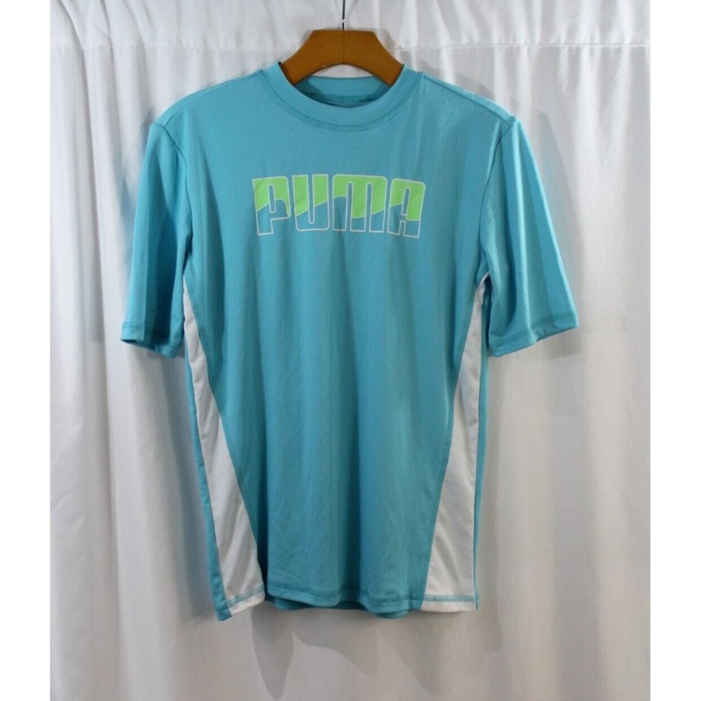 NWT Puma Women's Aqua Blue Swim Shirt with White Panels